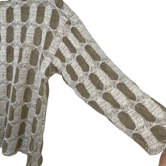 Positano Womens Sweater Size Medium Oversized Lagenlook Cotton Blend Tan White - Picture 3 of 13